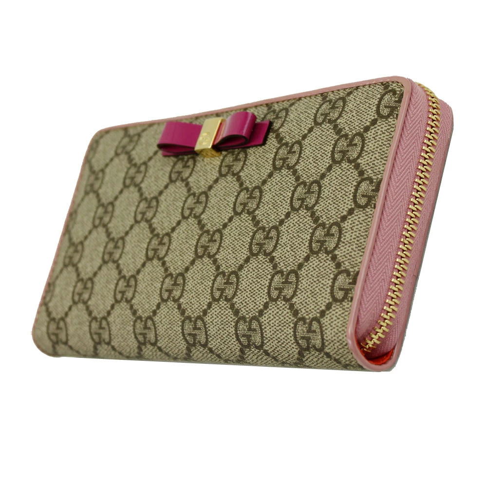 GUCCI Round Zipper Long Wallet GG Supreme Canvas Beige KLQUG - Picture 2 of 3